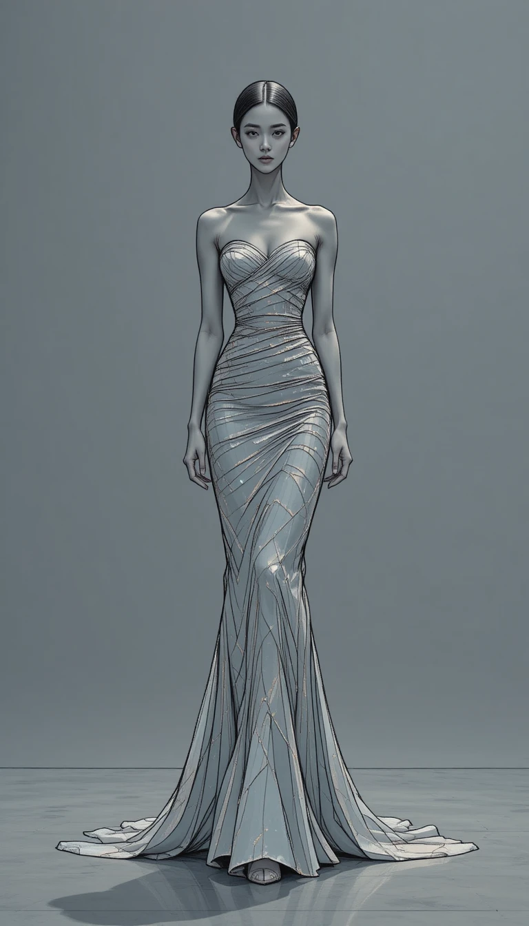 Illustration de mode d’une femme élégante en robe longue bustier