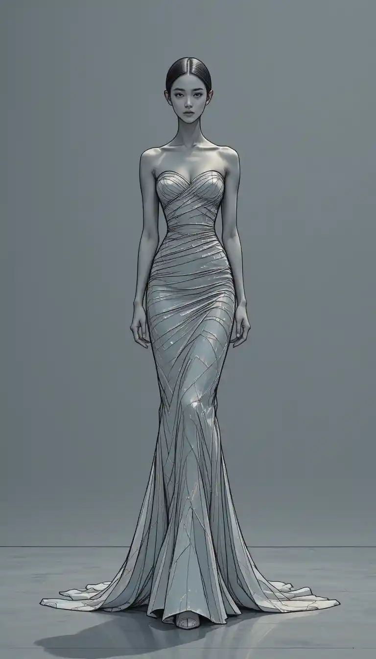 Illustration de mode d’une femme élégante en robe longue bustier