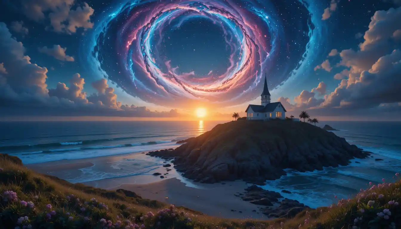 Cosmic collector head and shoulders portrait with halo motif