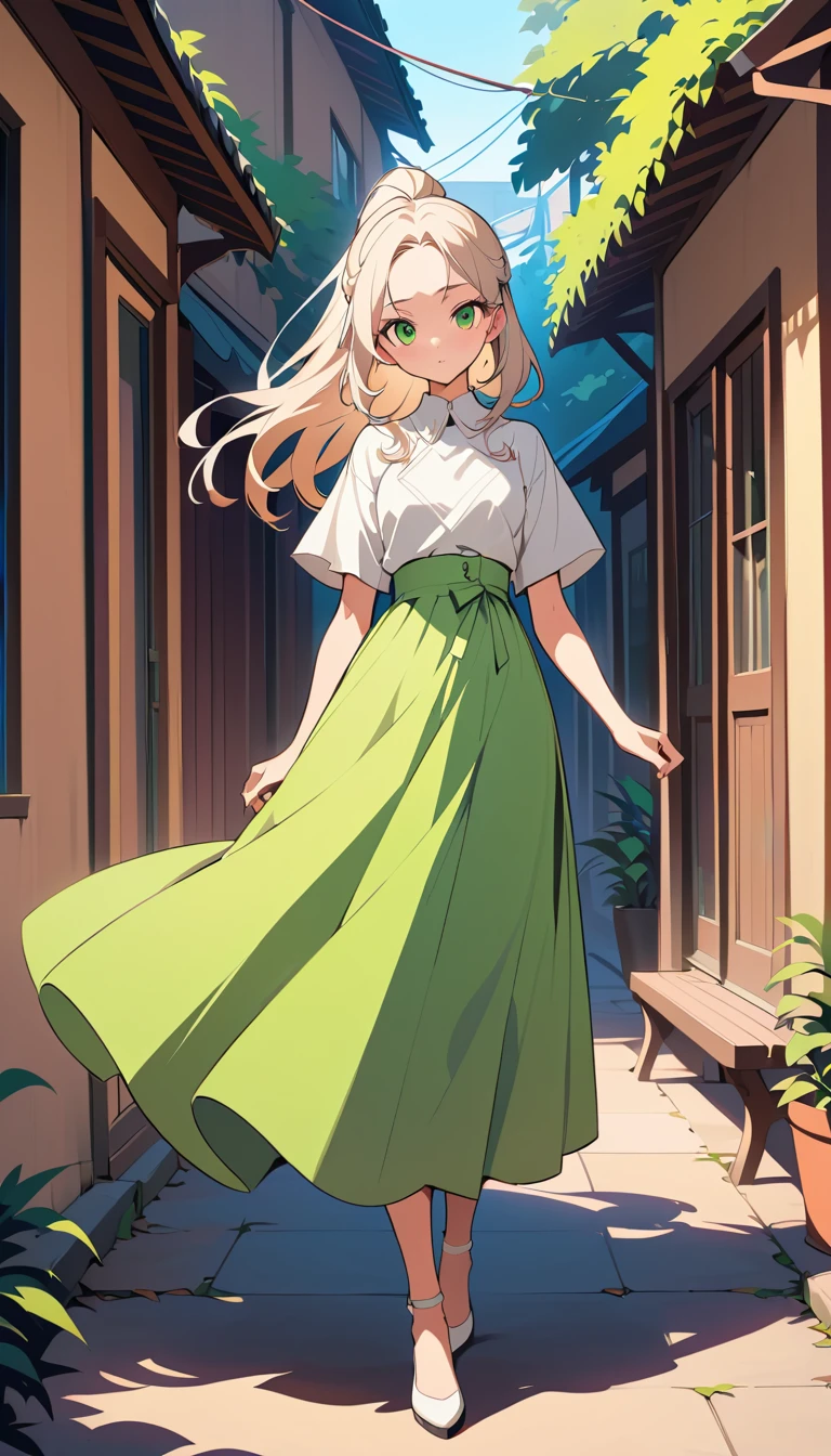 Elegant anime woman in k pop fashion under daylight