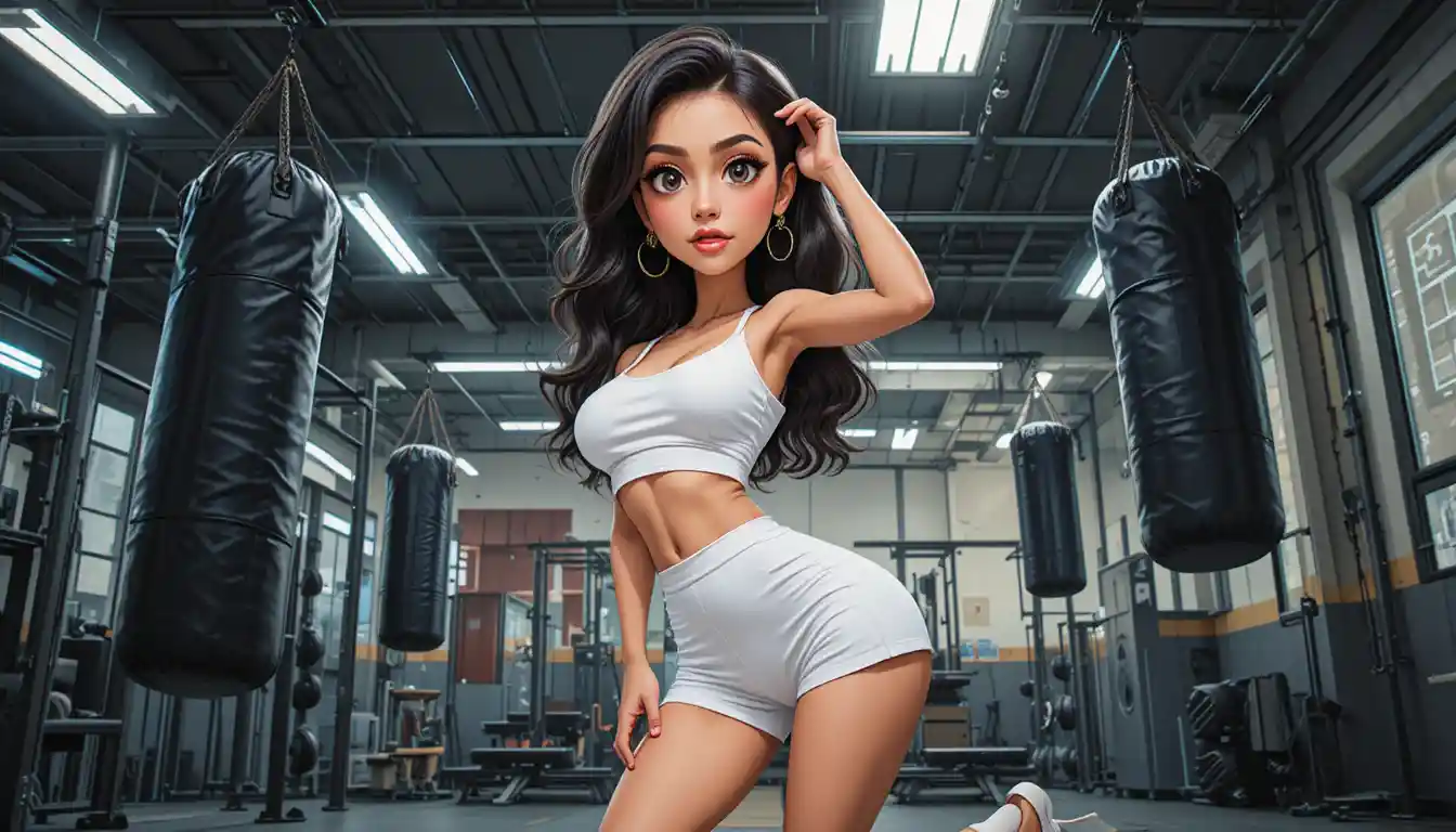 Femme posant à la salle de sport en crop top et talons hauts