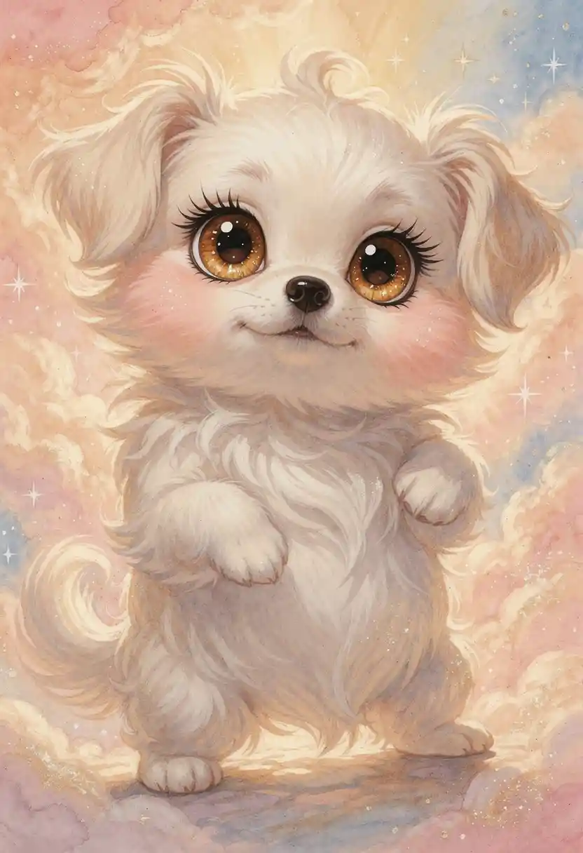 Adorable fluffy puppy with big sparkling eyes