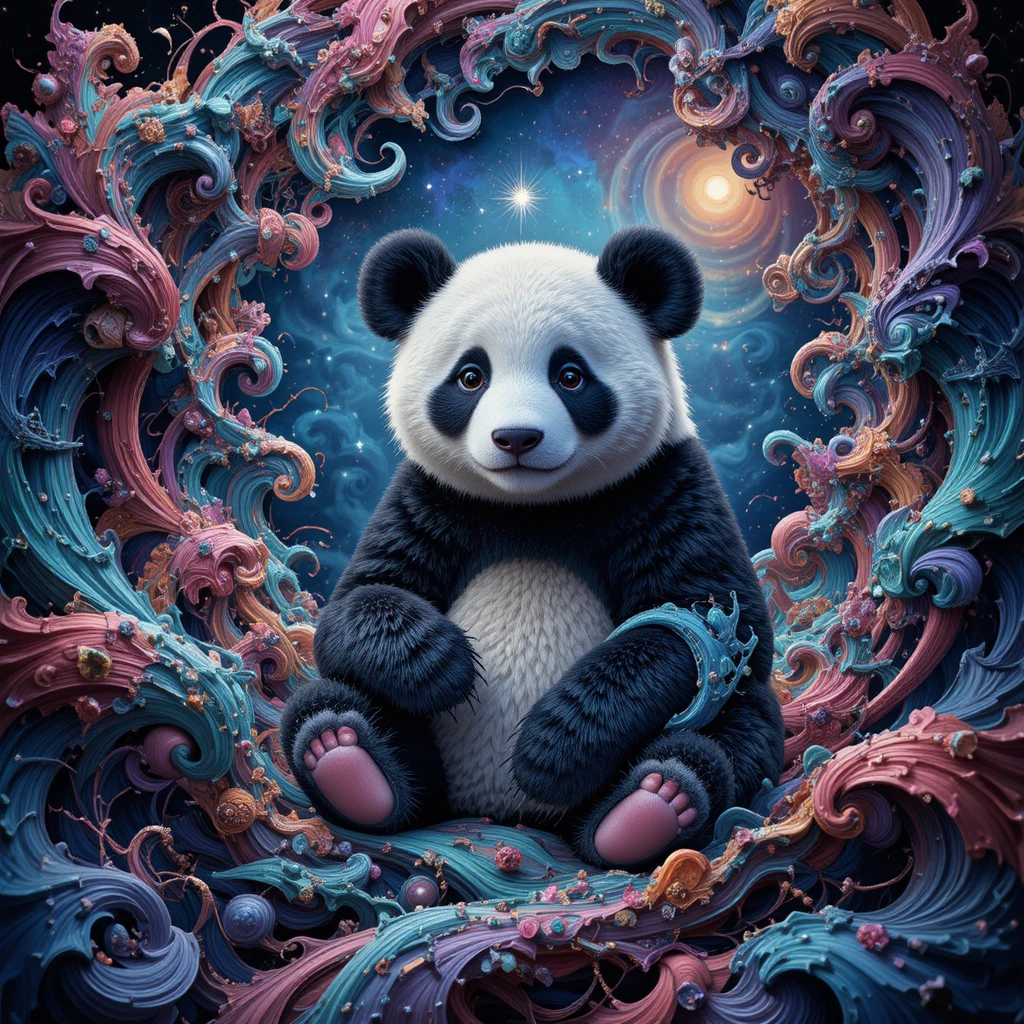 Panda Fantástico en un Colorido Paisaje Onírico Fractal