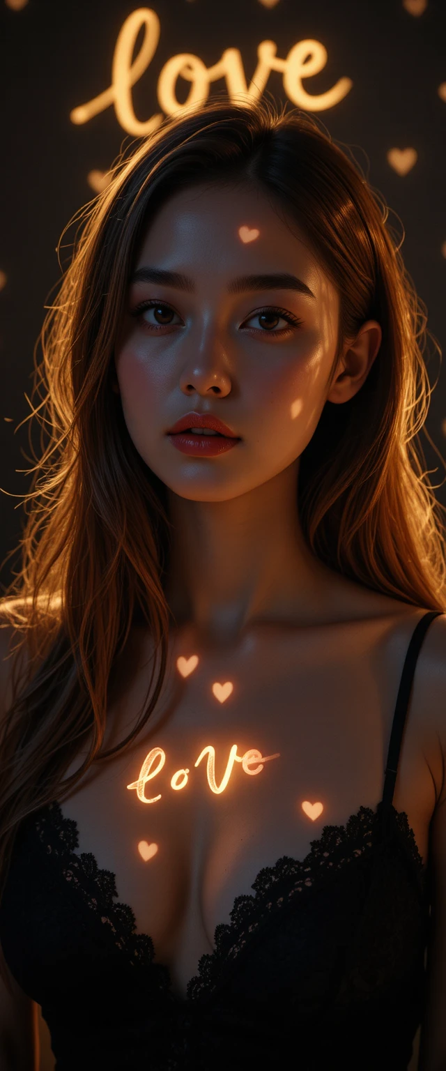 Retrato romântico em close-up de uma jovem iluminada pela luz