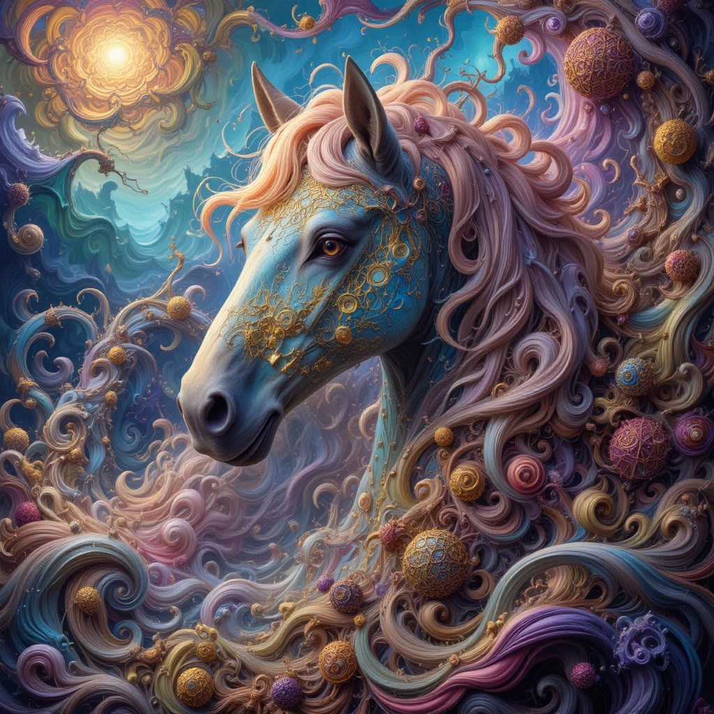 Caballo fantástico en un colorido sueño fractal