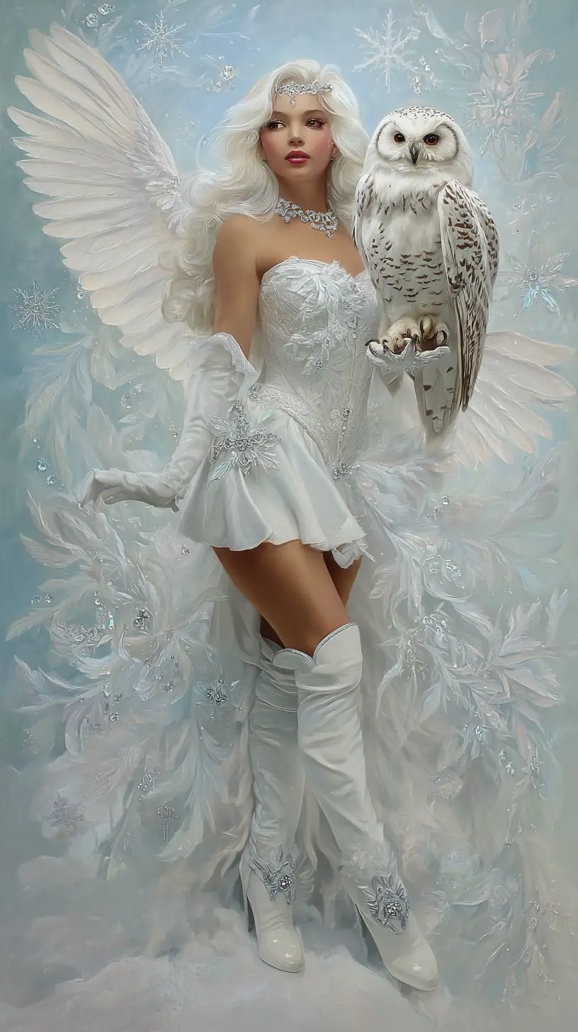 Ice fairy diamond painting with snowy owl companion