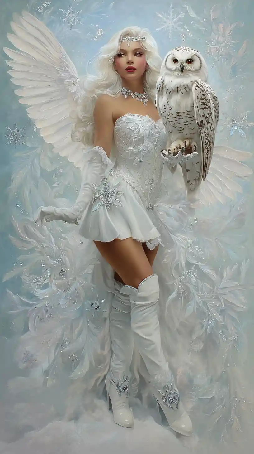 Peinture diamant fée de glace avec chouette harfang compagne