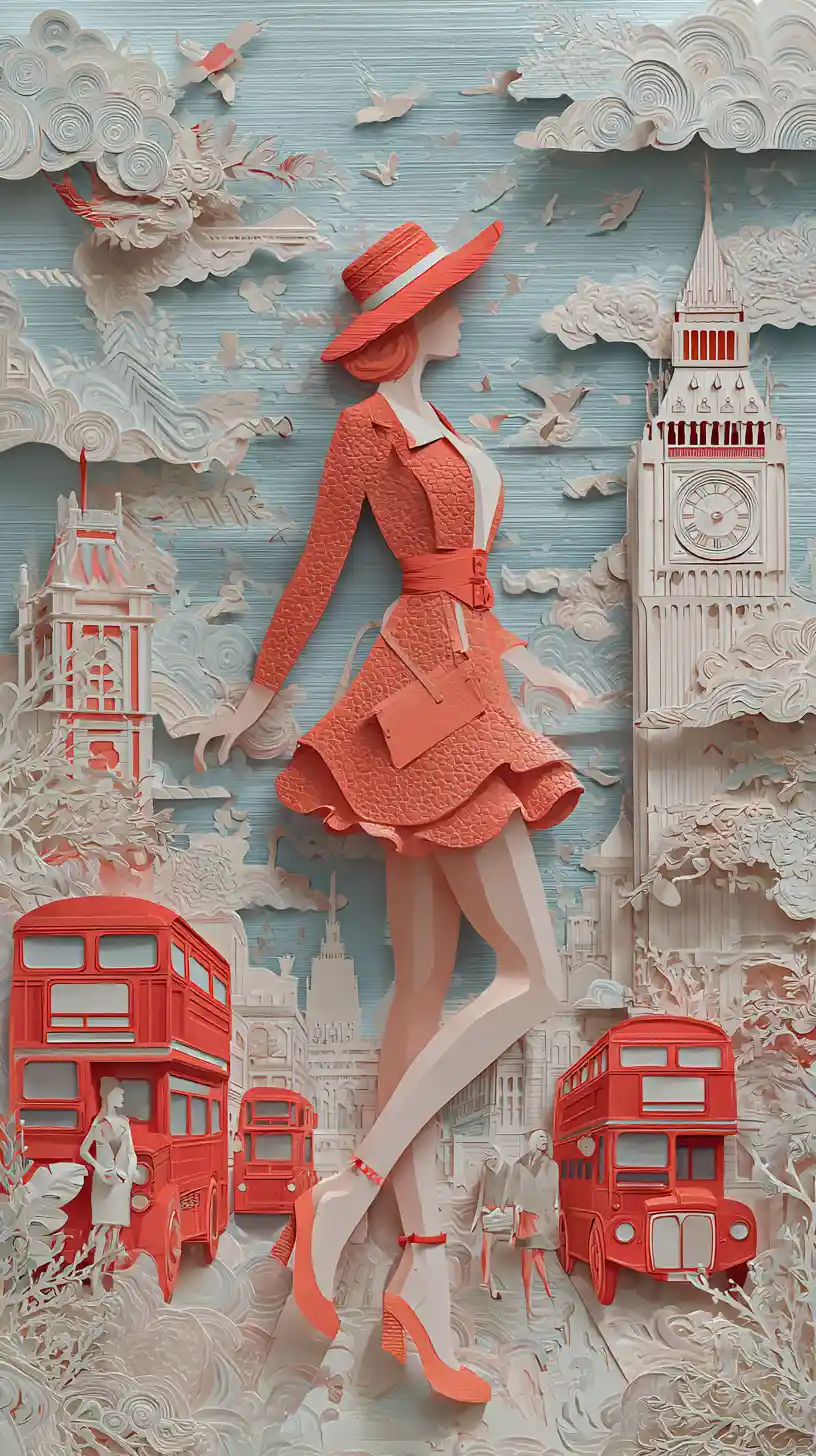 London paper cut art of a stylish full body woman