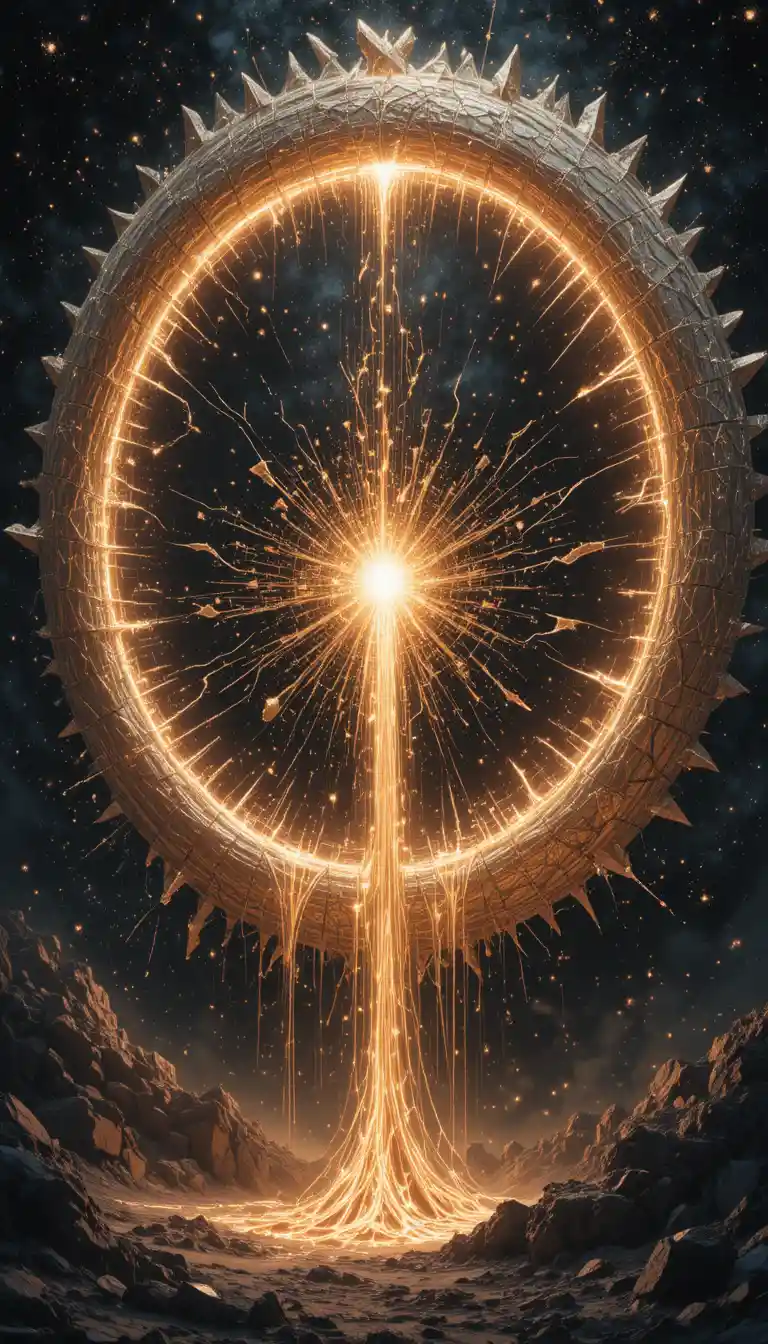 Fracturing Cosmic Dragon Wheel Exploding Into Shimmering Shards