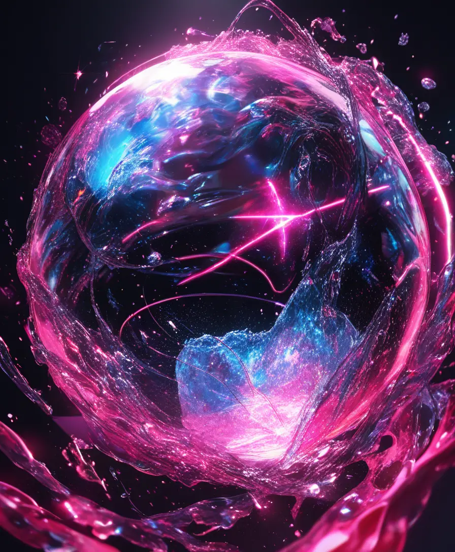 Hyperrealistic glass orb with neon colors on black background