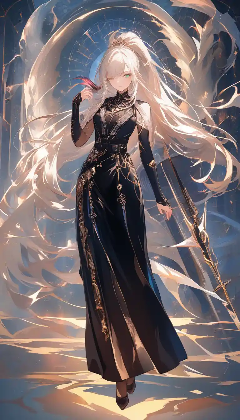 Confident anime woman standing outdoors in bright sunlight