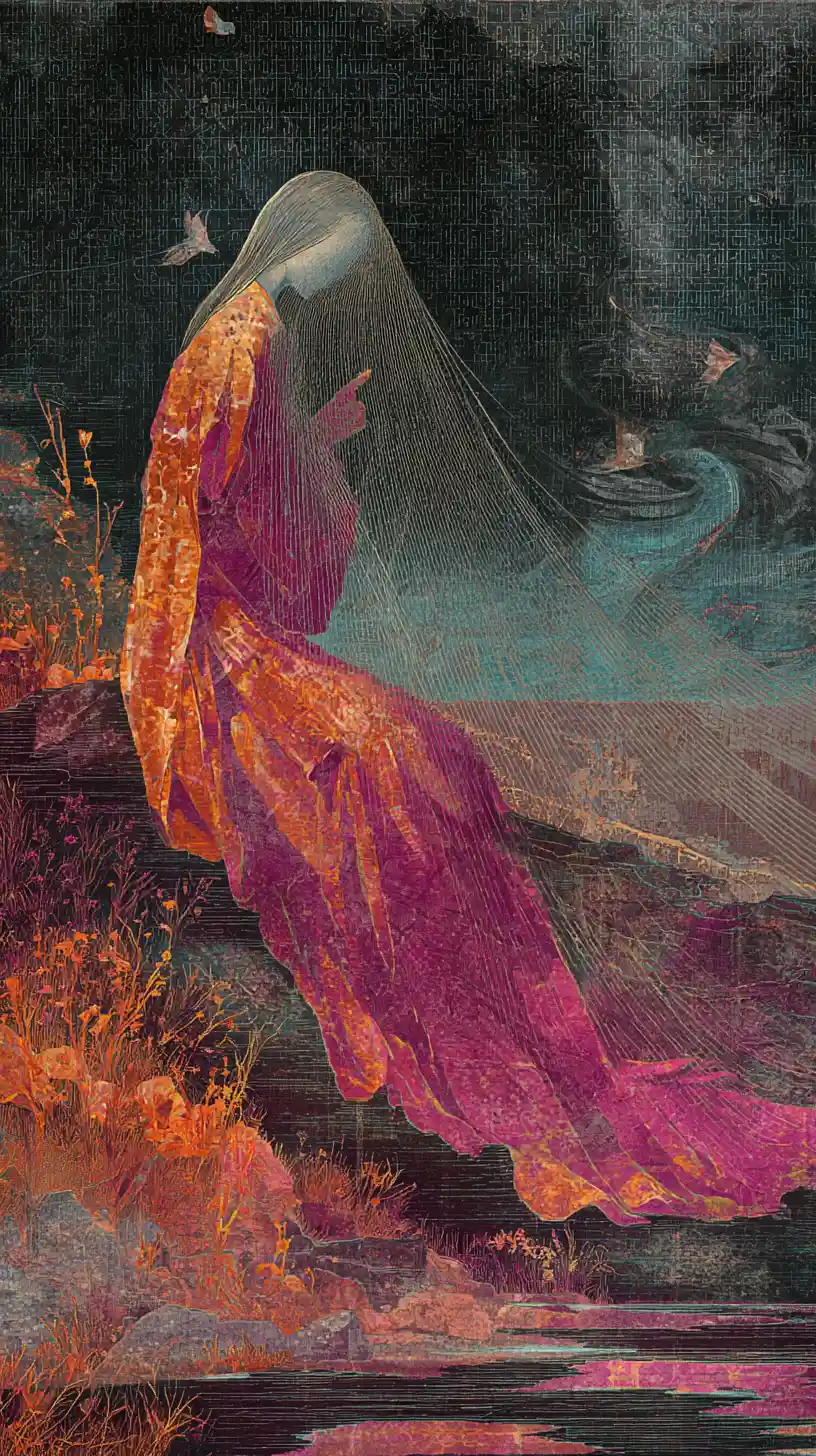 Dream weaver woman spinning golden and silver threads