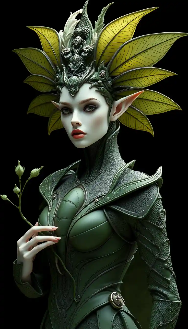 Fée alien femme avec couronne d’insectes biomorphique – portrait