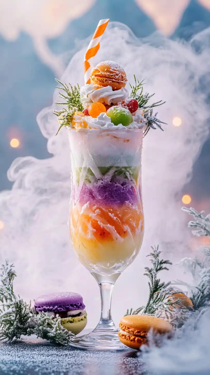Enchanted Winter Dessert Glass With Colorful Ice Cream