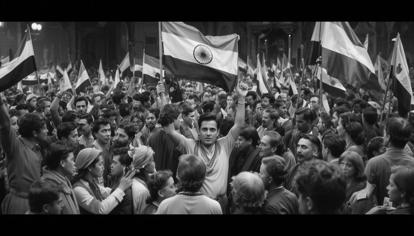 Crowds Celebrating Independence In A Historic City Street