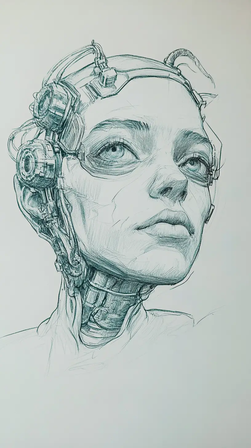 Cyborg reptilian woman in ornate steampunk biomechanical armor