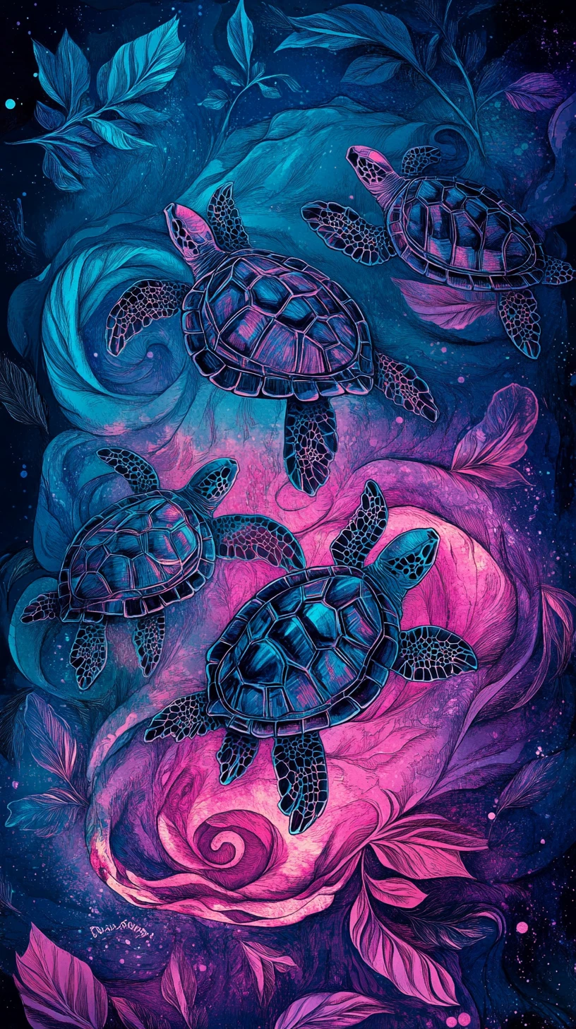 Dreamlike Sea Turtles Rising From Swirling Pastel Vortex