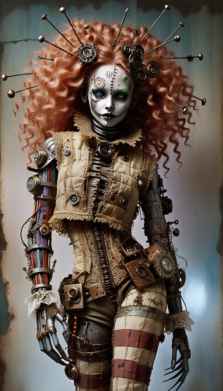 Steampunk gothic ragdoll woman in full body side profile