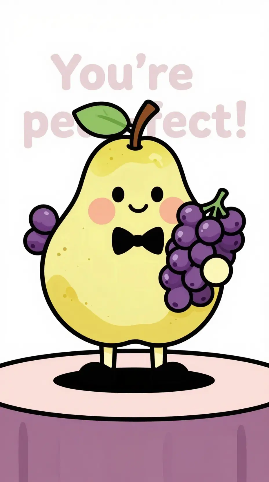 Cute Anthropomorphic Pear On Stage With Grapes Bouquet