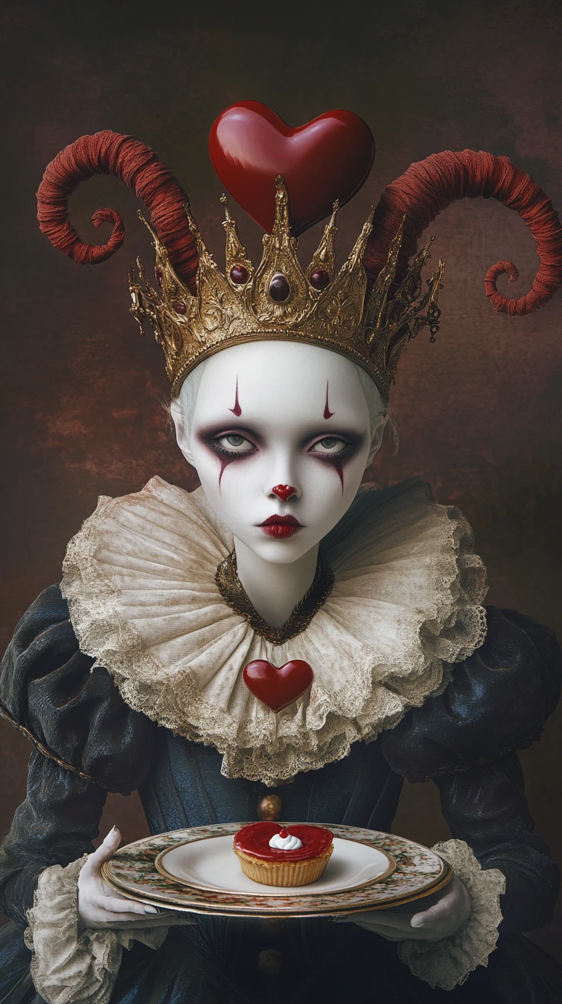 Regina di Cuori Melanconica con Una Crostata a Forma di Cuore