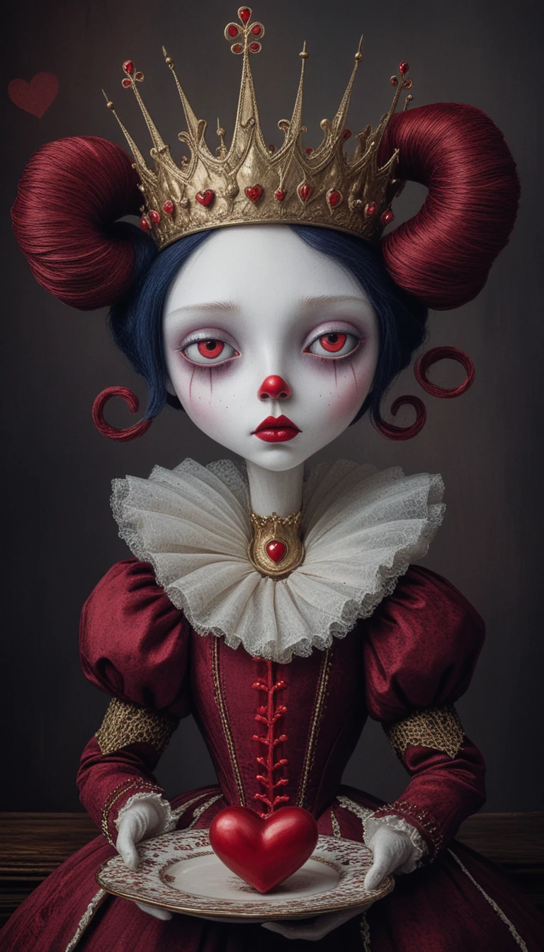 Melancholic Queen Of Hearts With Ornate Crown And Heart Tart