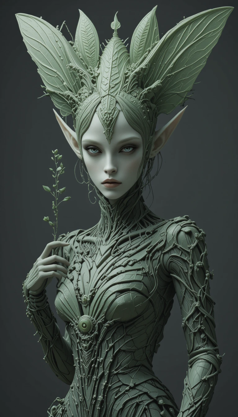 Retrato de reina insecto alienígena con armadura esmeralda biomórfica