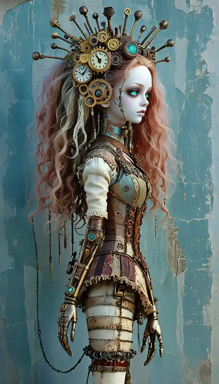 Femme poupée de chiffon gothique steampunk en portrait de profil