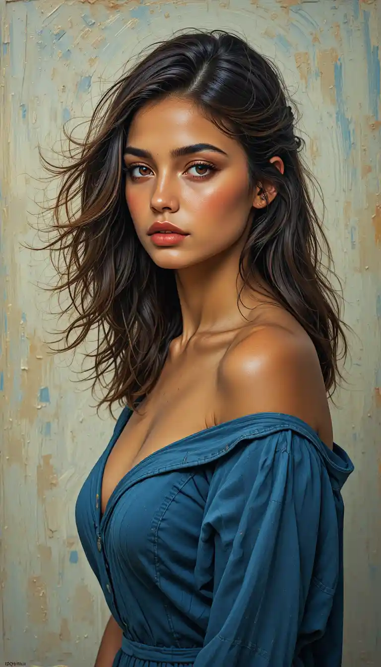 Indian girl portrait in dramatic retro oil painting style
