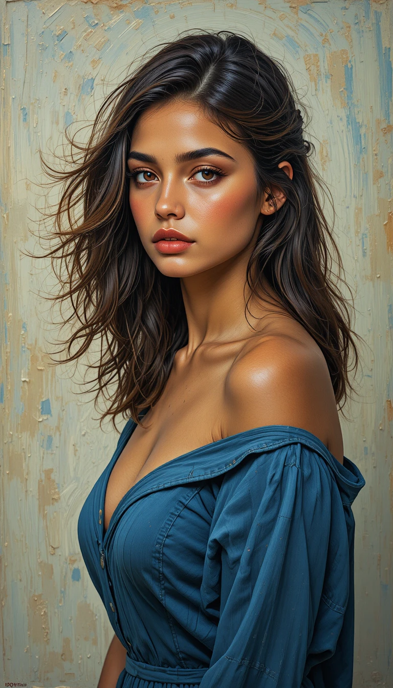 Indian girl portrait in dramatic retro oil painting style
