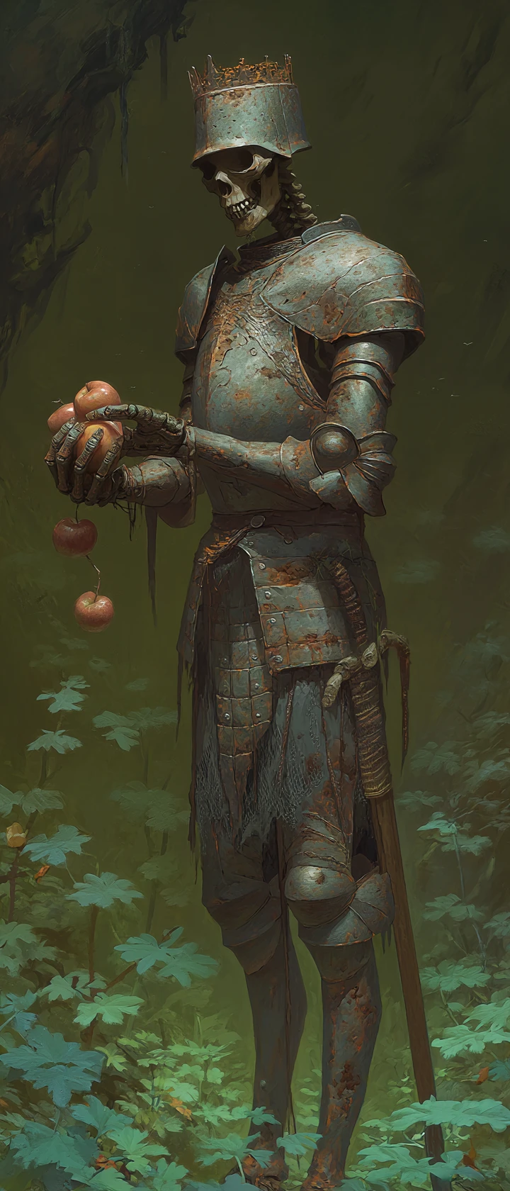 Undead Knight Guarding A Dying Holy Tree At Twilight