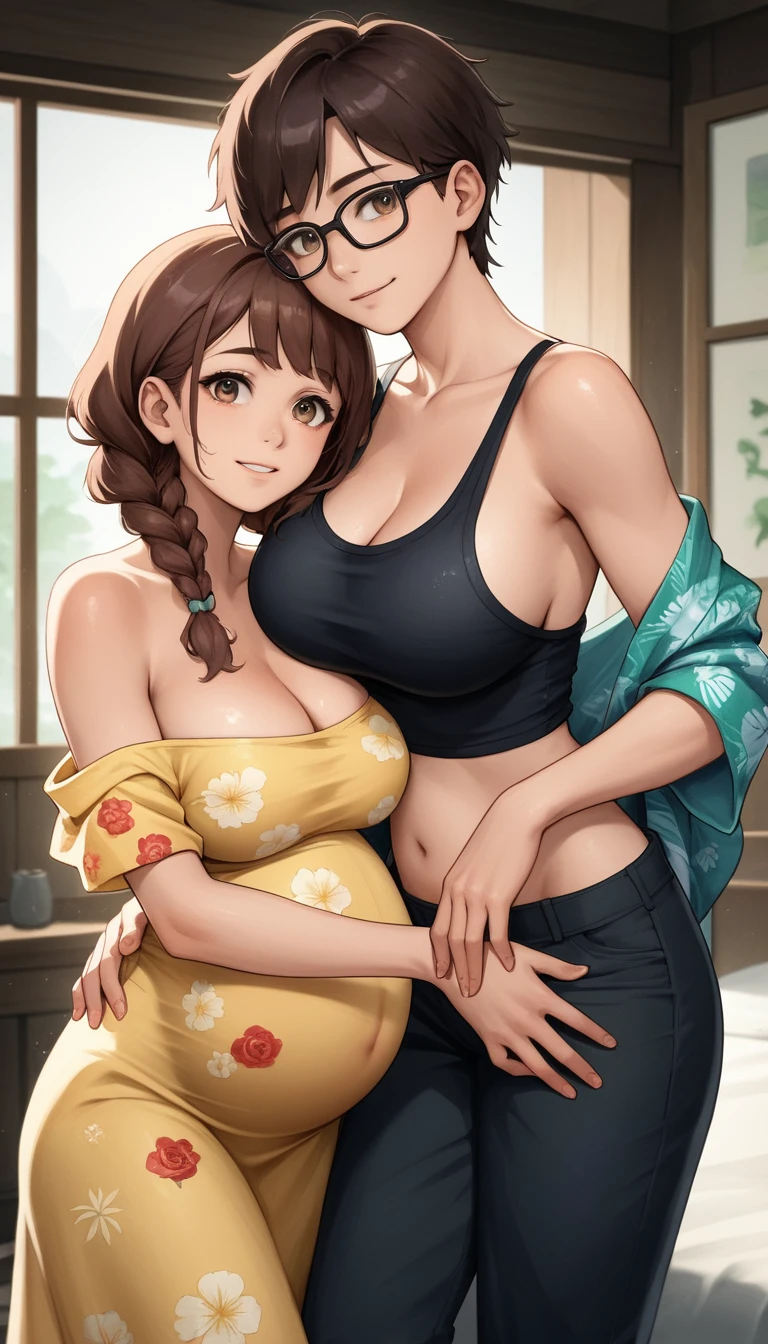 陽光灑落床邊的夏威夷風上衣性感孕婦