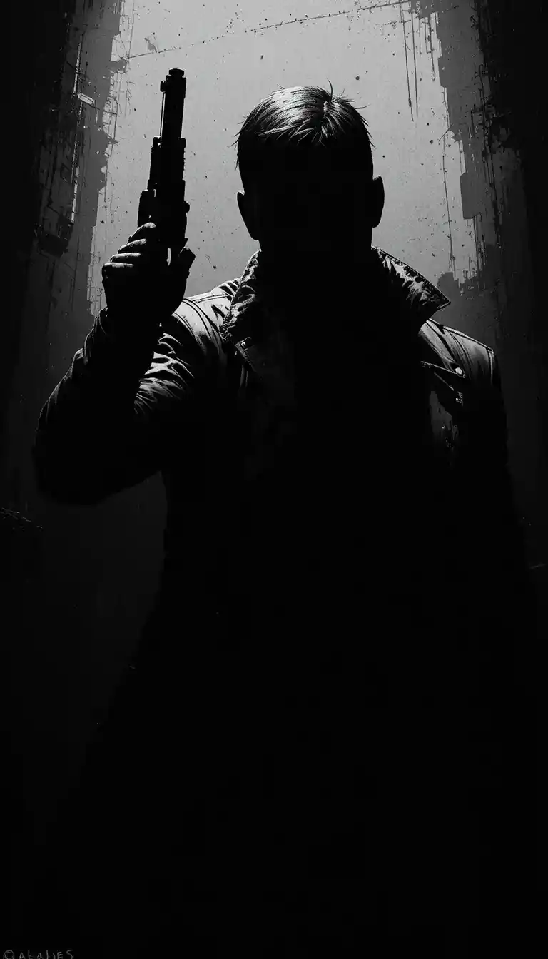 Shadowed man with pistol in gritty comic book noir