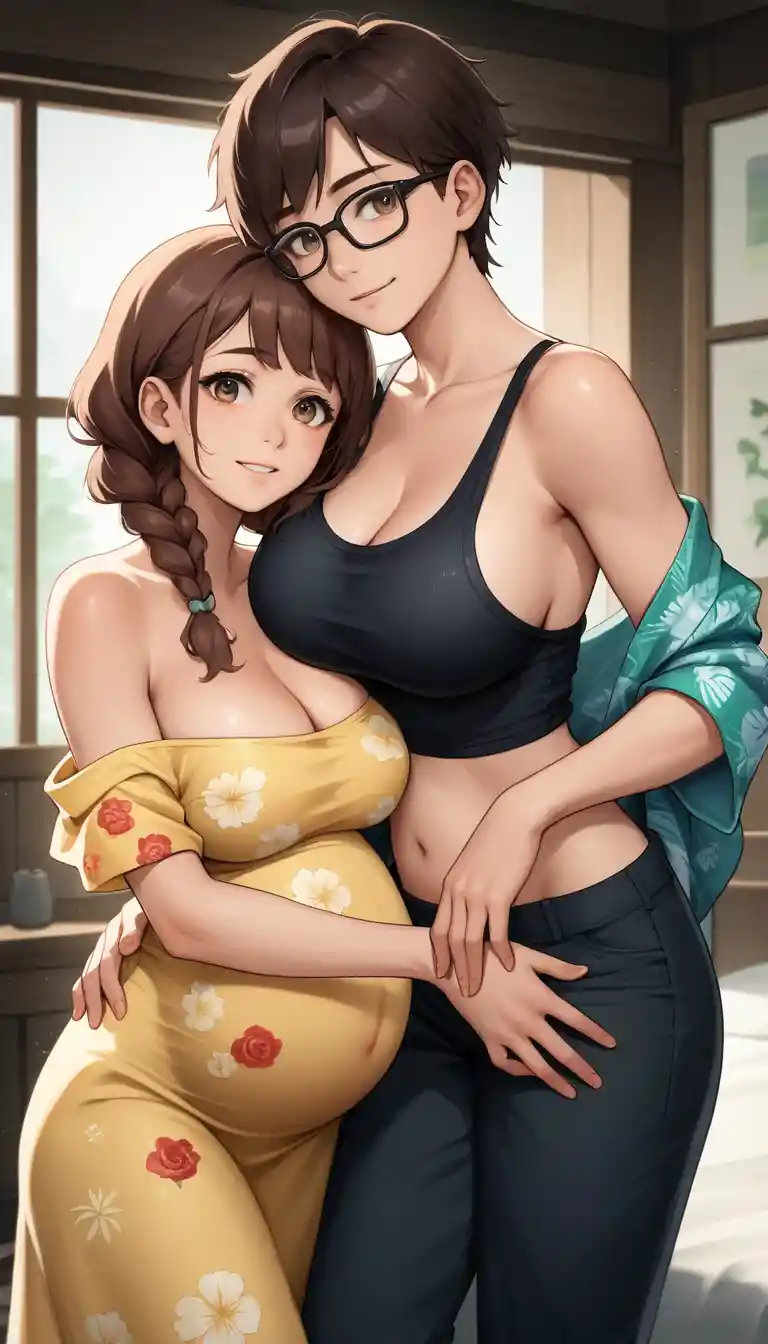 陽光灑落床邊的夏威夷風上衣性感孕婦