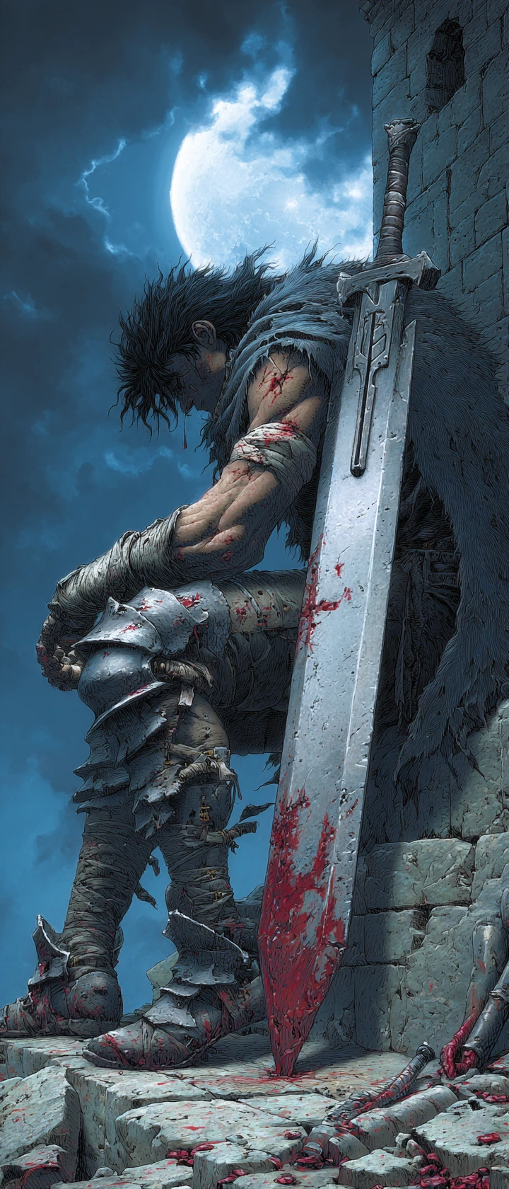 Berserker Woman Leaning Against A Ruined Castle Wall