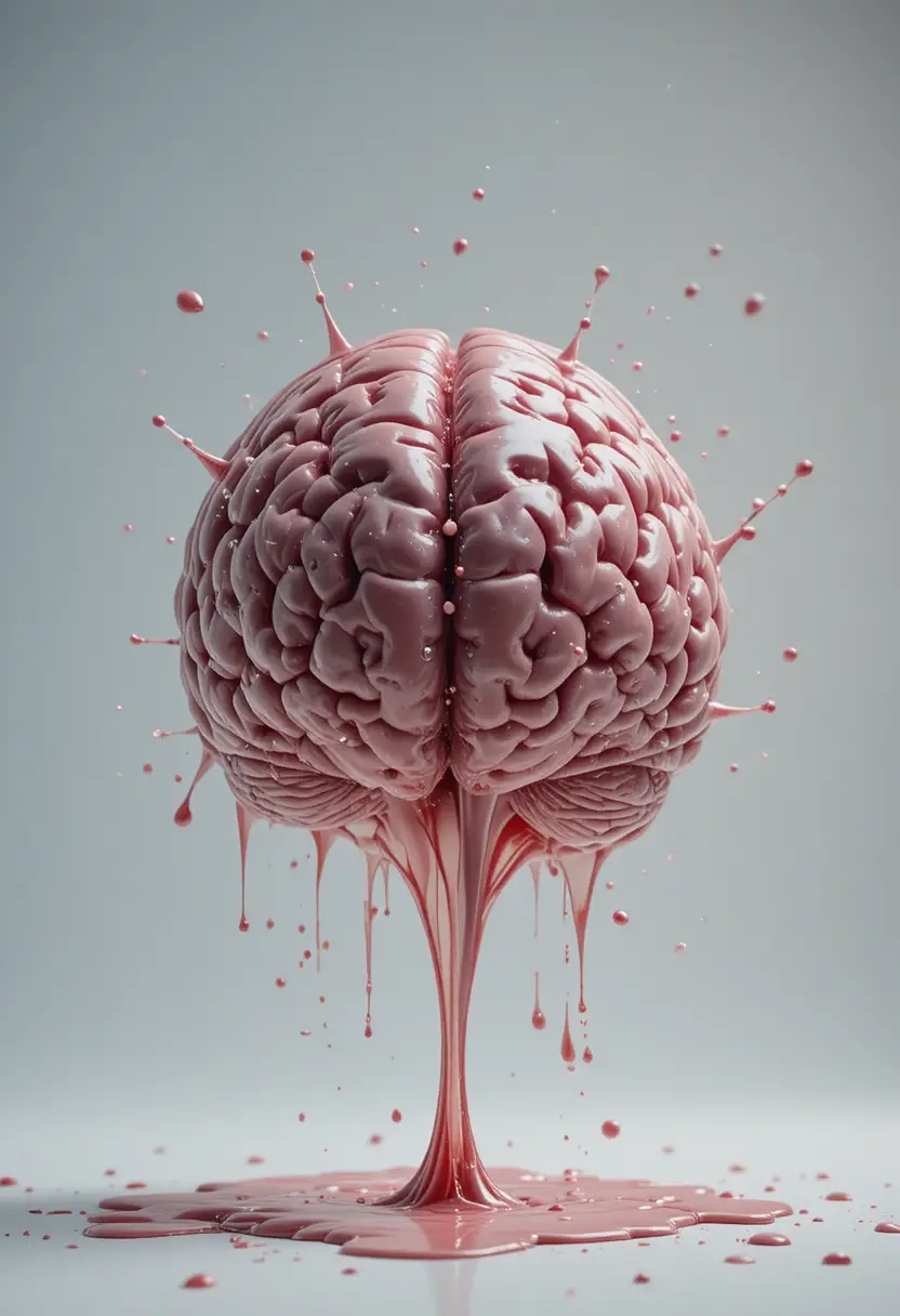 Levitating Melting Brain In Minimal Studio Scene