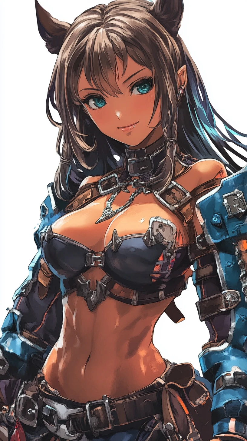 タトゥーと傷跡を持つアニメ女戦士のクローズアップ