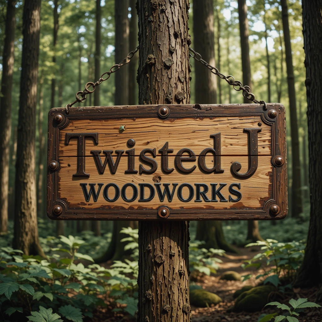 Rustikales Woodworks-Logo auf antikem Waldschild