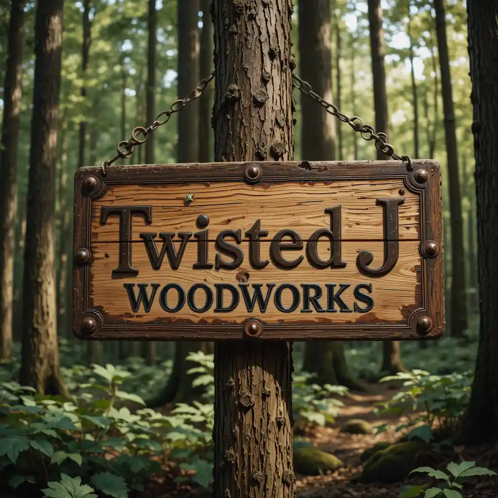 Rustikales Woodworks-Logo auf antikem Waldschild