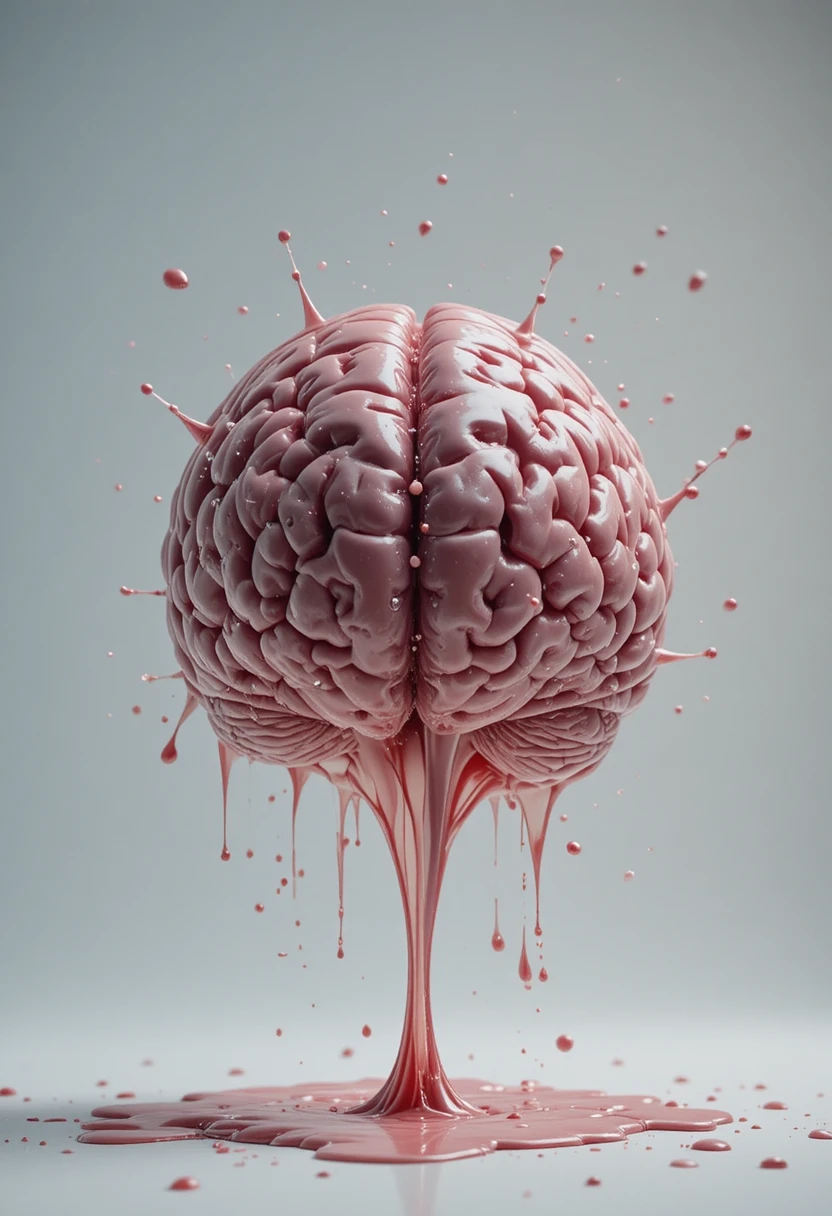 Cerveau en fusion en lévitation dans une scène de studio minimaliste