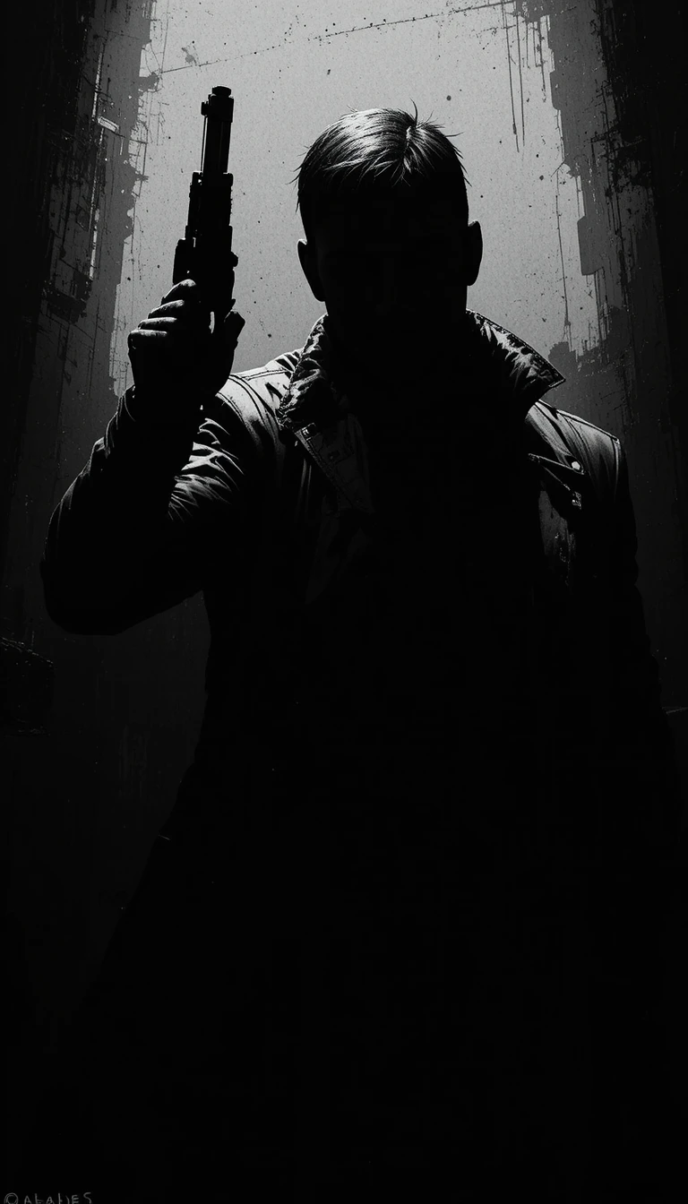 Shadowed man with pistol in gritty comic book noir