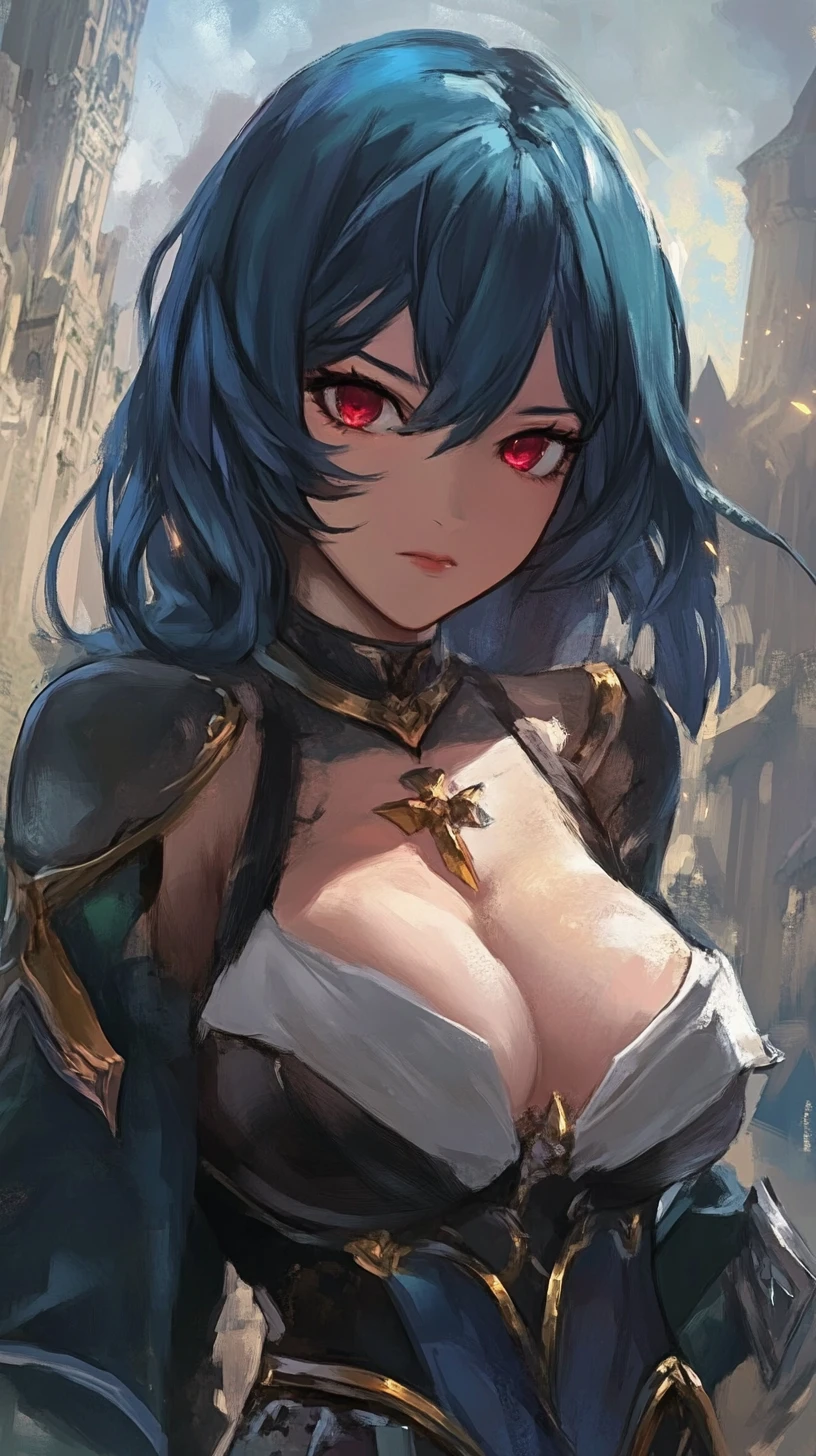 Anime pirate heroine close up on a stormy seashore
