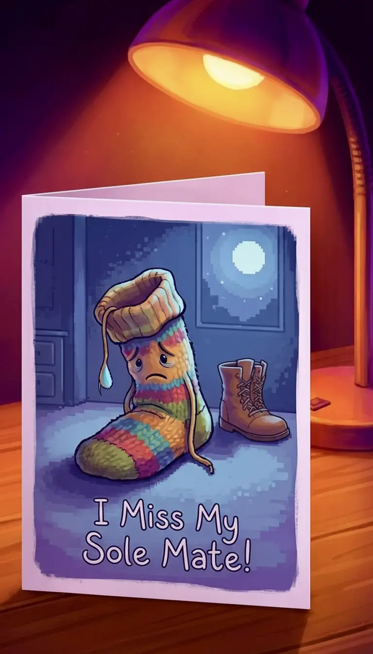 Sad colorful sock valentine card with dark humor text