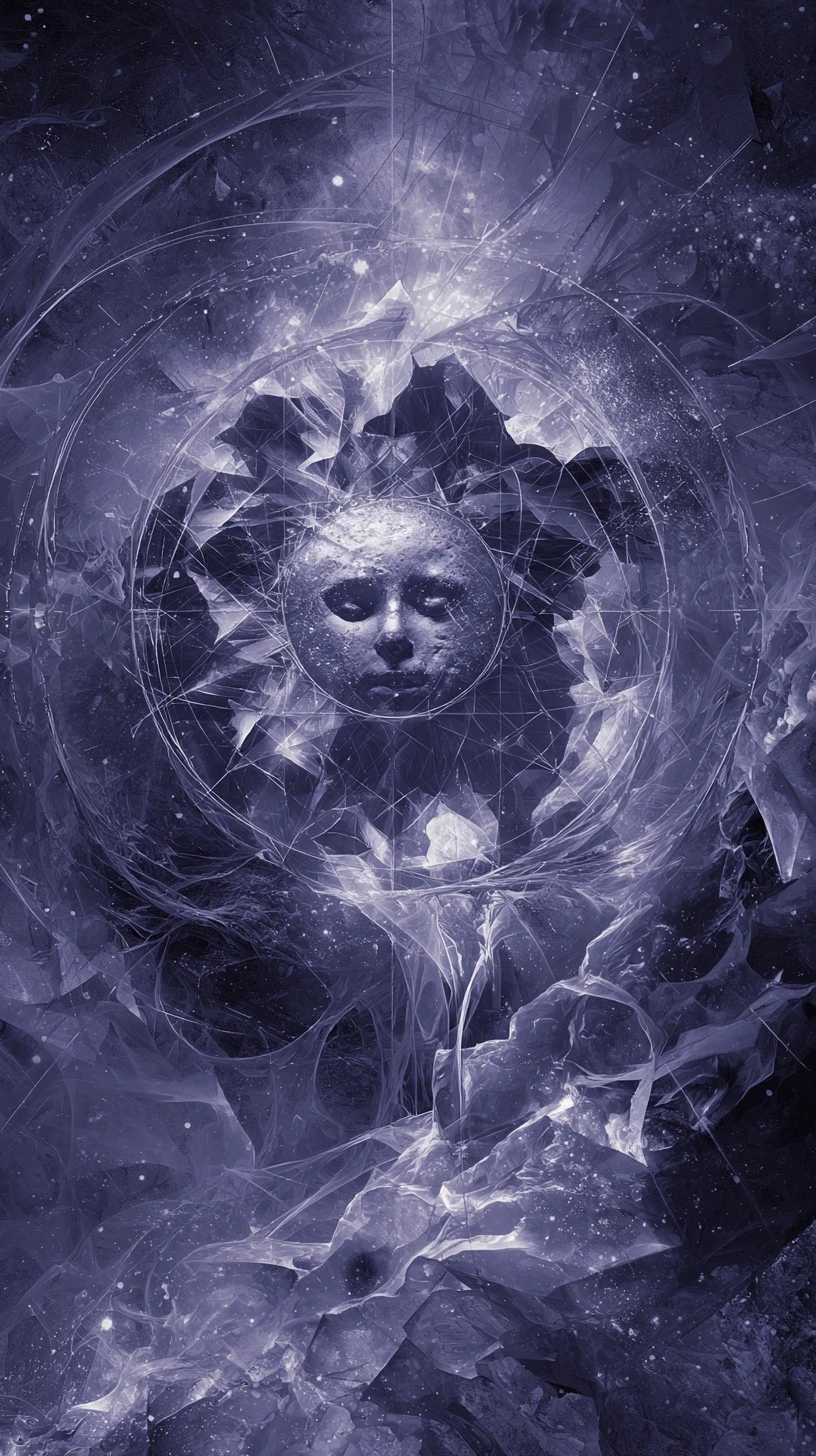 Entité céleste surréaliste de formes de soleil et de lune fusionnées
