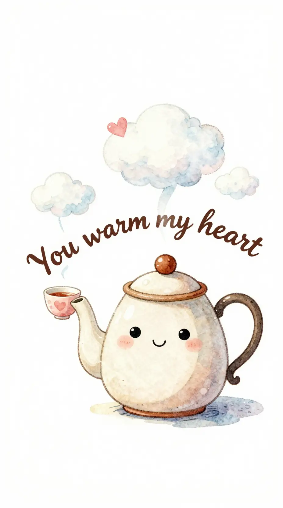Cute teapot illustration with heart shaped steam and text