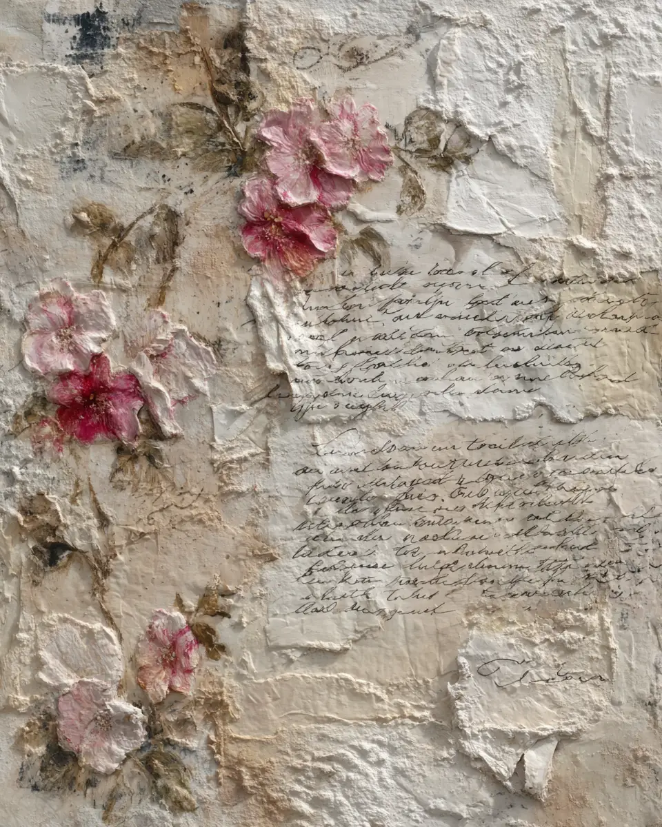 Mixed media floral love letter under soft beeswax