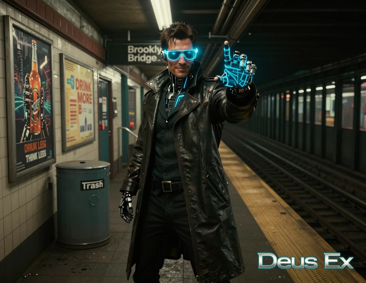 Augmented detective on a moody subway platform