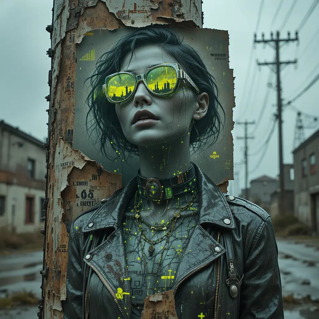 Surreal Radioactive Fashion Portrait On A Torn Street Poster