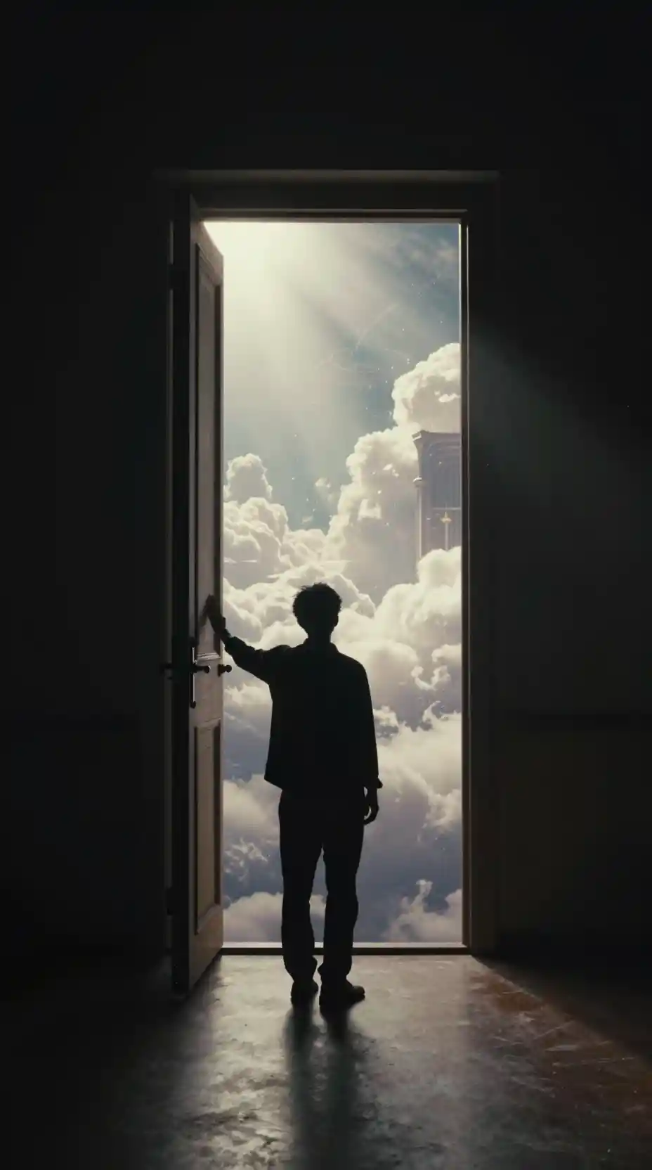 Silhouette Reaching Toward A Door Of Radiant Heaven