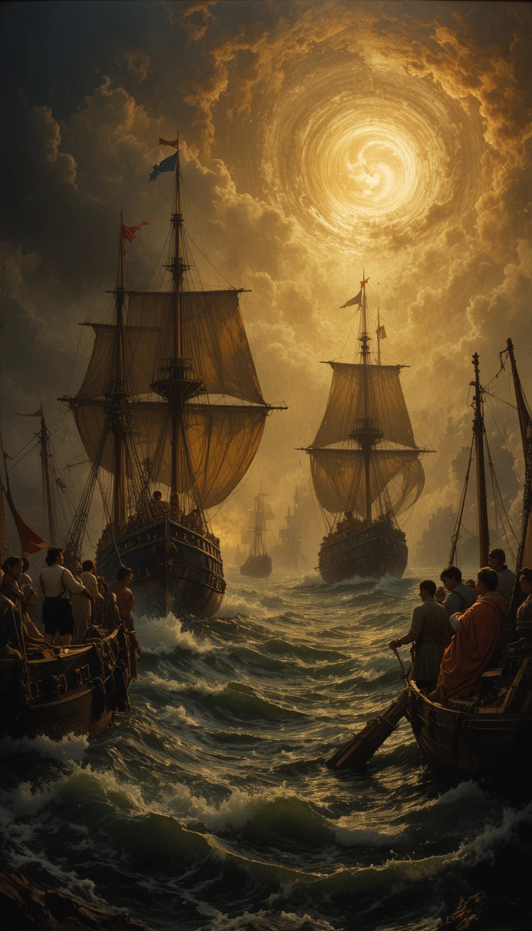 Scena Drammatica di Battaglia Navale in Stile Barocco Oscuro