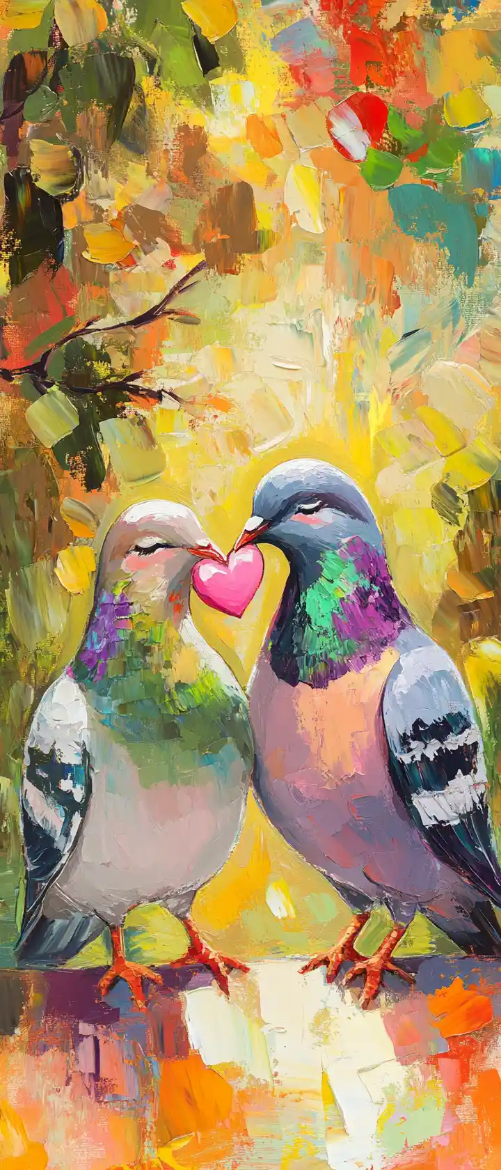 Two charming birds sharing a heart shaped pastry